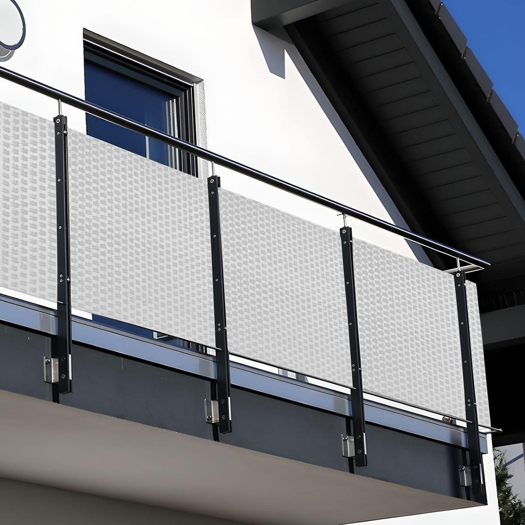 NYVI Polyrattan Balkon Sichtschutz Privafence 100x300 cm Weiß - Balkonbespannung mit Metallösen - UV-fest, Witterungsbeständig, 100% Blickdicht ...