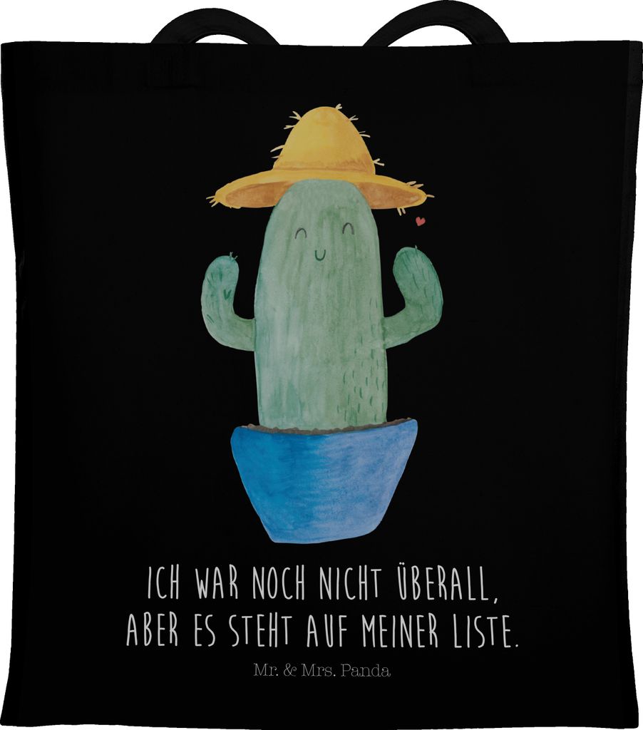 Mr. & Mrs. Panda Stoffbeutel Kaktus Hut - Schwarz - Geschenk, totebag, Weltenbummler, Tasche, Städtetrip, Spruch, Tote Bag, Kakteen, Geschenkidee,...