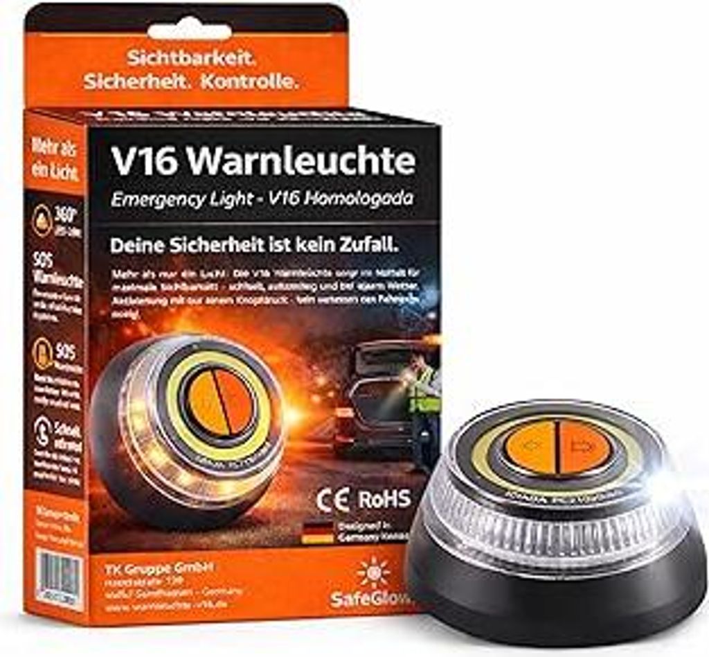 Warnleuchte V16 Notlicht 2026 IDIADA Zulassung Nr. PC21020060 - Warndreieck - Pannendreieck - EU Zulassung - für Auto & Motorrad