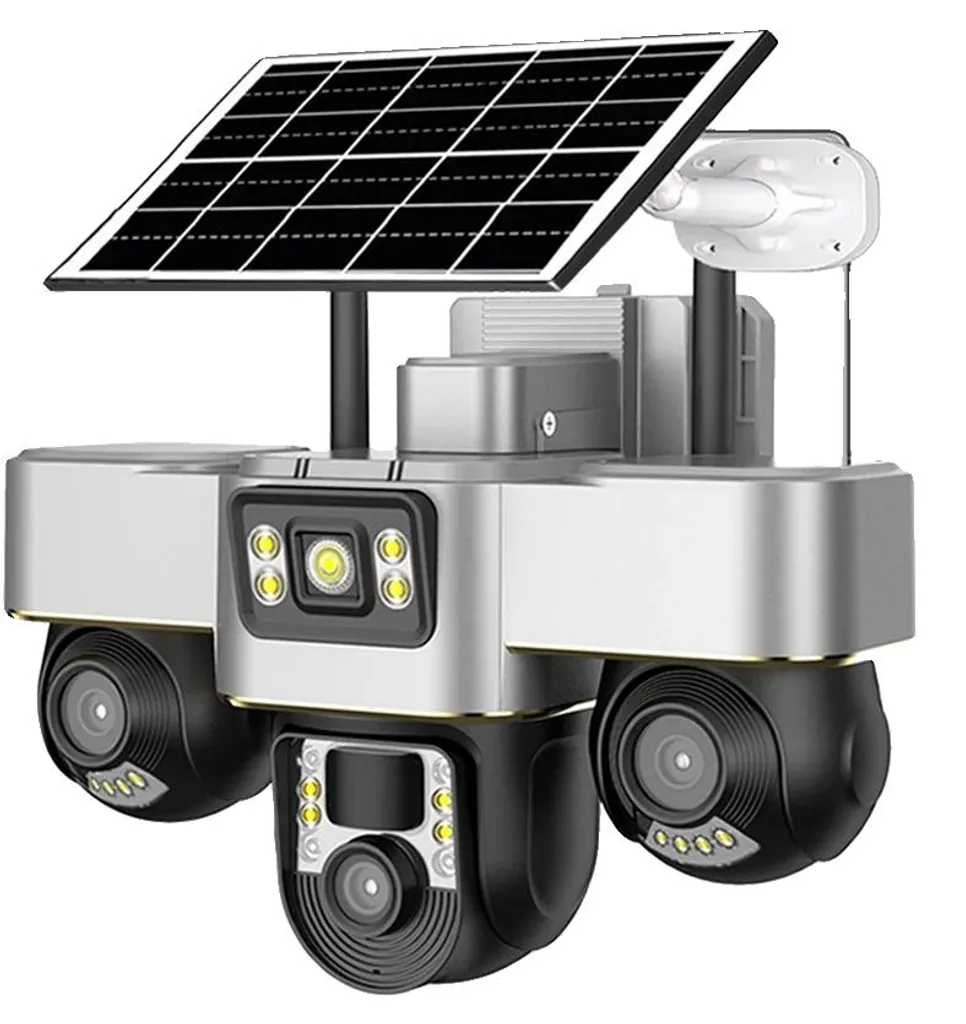 Caméra solaire 4G à triple objectif et rotation 360° haute définition