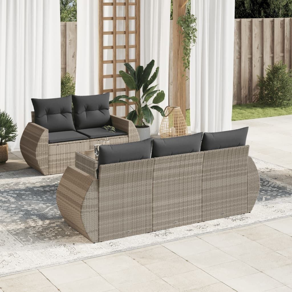 Maison Exclusive - 6-tlg. Garten-Sofagarnitur mit Kissen Hellgrau Poly Rattan