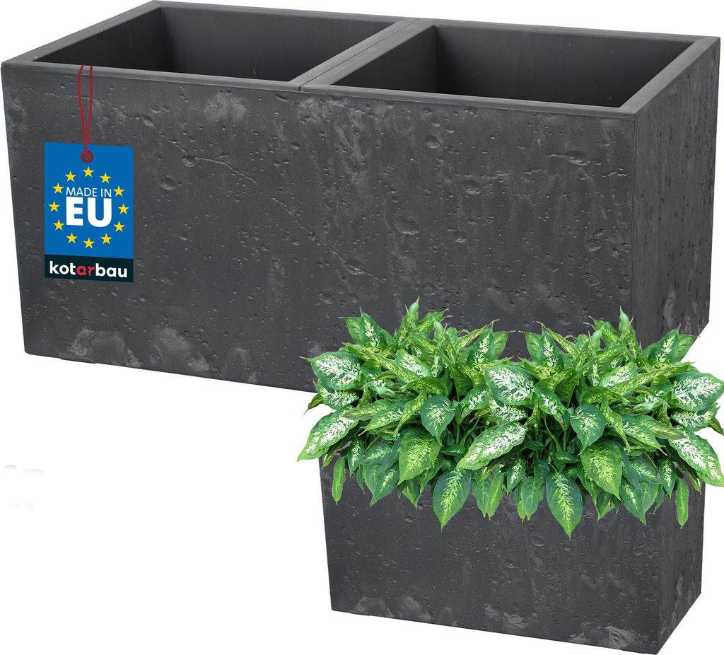 KOTARBAU Blumentopf Rechteckig 58 x 29 x 29 cm Übertopf in Beton Optik aus PVC Blumenkübel für Outdoor & Indoor Dunkelgrau Blumenübertopf mit...