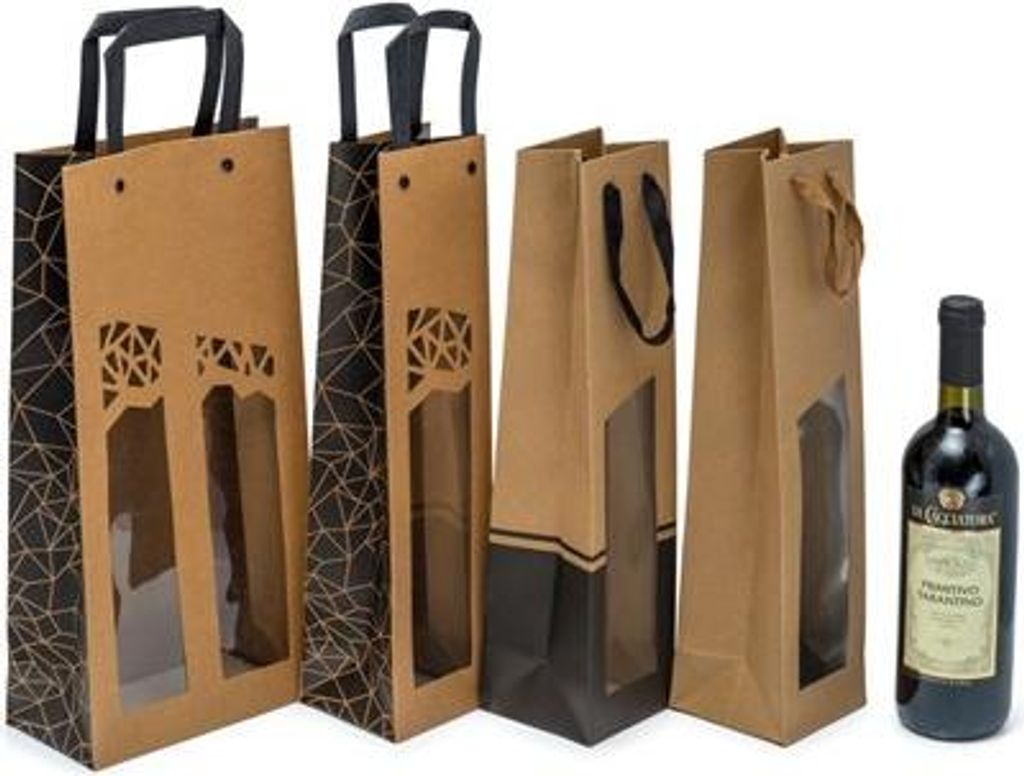 Weintasche KRAFT 95 x 91 x 385 mm, braun-schwarz MIT FENSTER