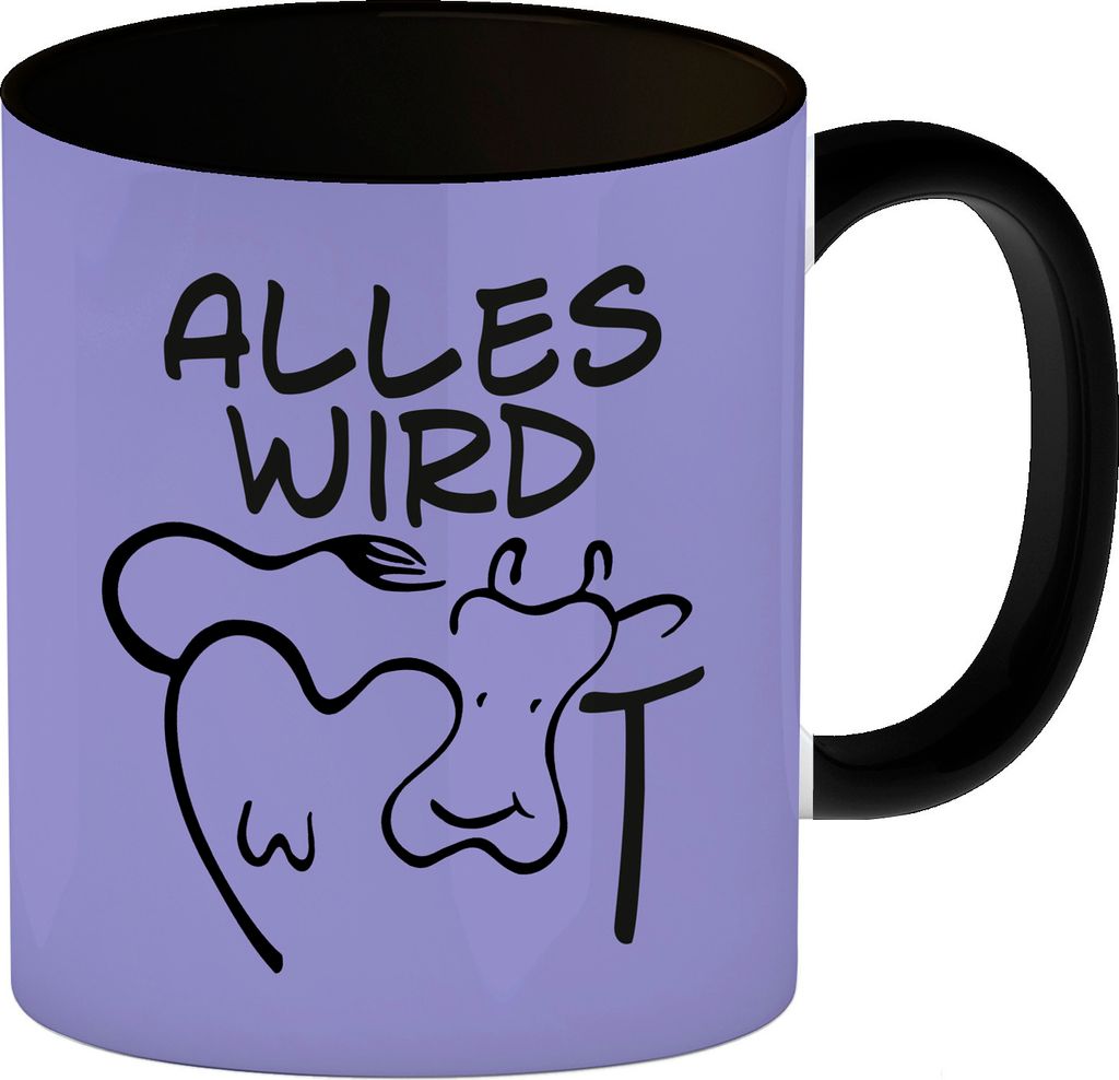 Alles wir KUHt Kaffeebecher Schwarz in lila zum Thema Bauernhof mit Kuh Motiv