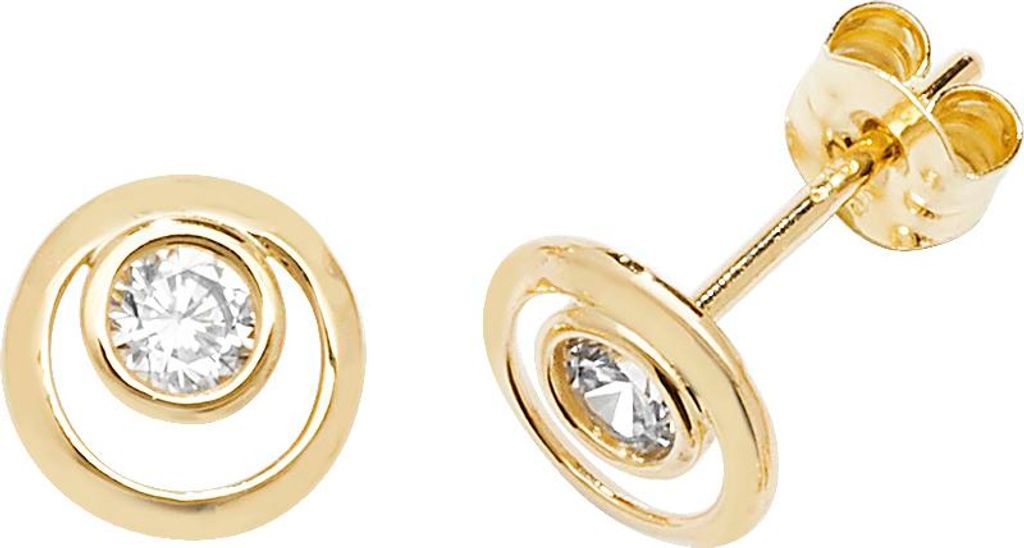 Klassische 9 Karat (375) Gold Damen - Paar Ohrstecker mit Zirkonia - 7mm*7mm; TRS27223