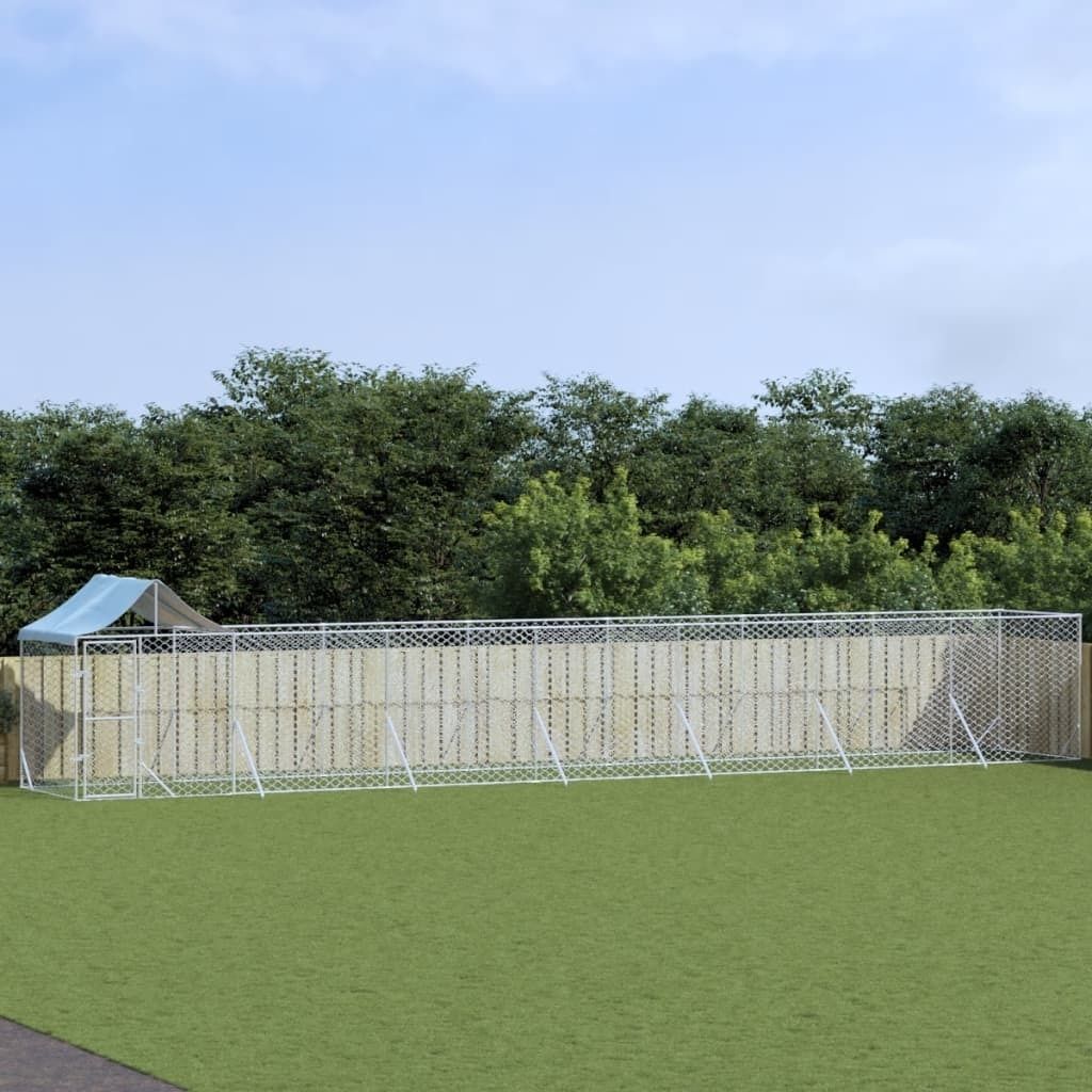 The Living Store Outdoor-Hundezwinger mit Dach Silbern 14x2x2,5 m Stahl Verzinkt