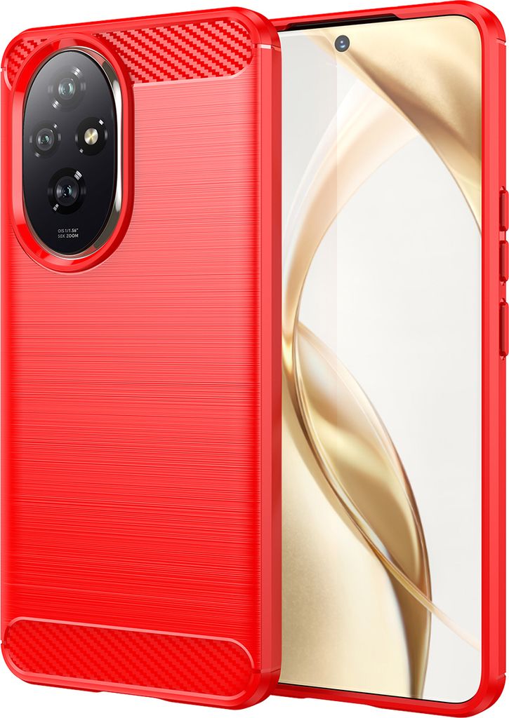 Hülle für Honor 200 Carbon-Faser Weich TPU Silikon Stoßfest Handyhülle Rot