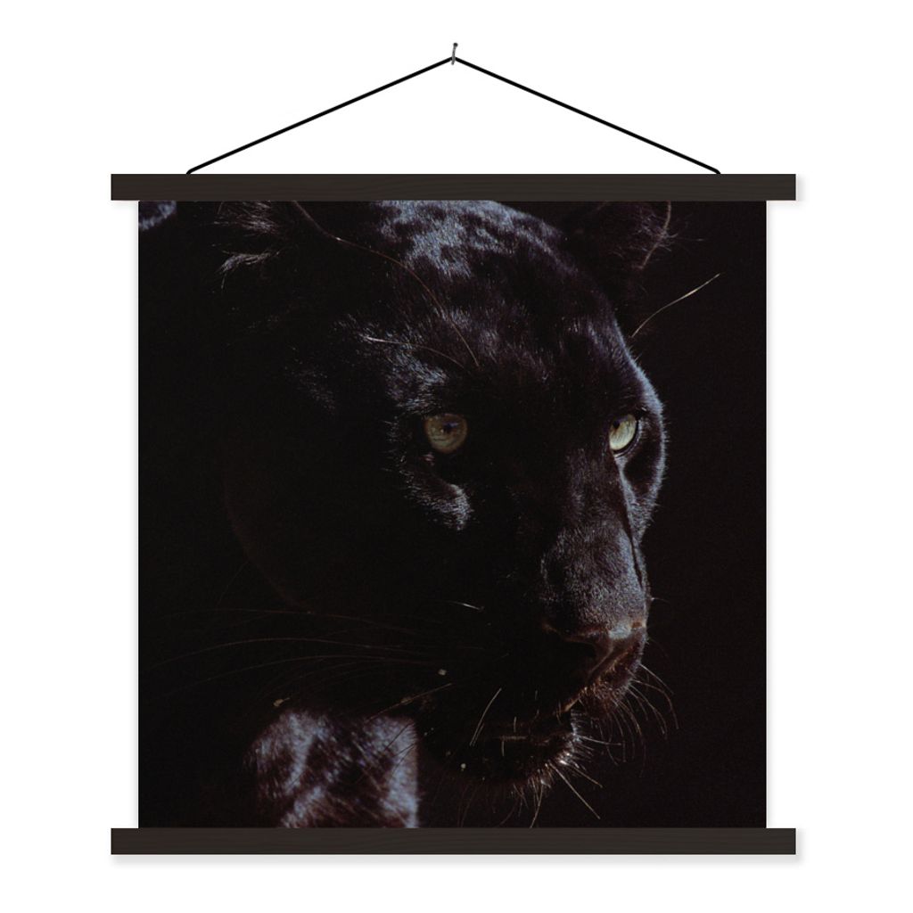 MuchoWow Textilposter Panther - Tier - Schwarz 120x120 cm mit schwarzem Rahmen - Aufhängungsset