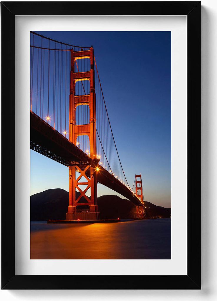 Golden Gate Bridge– Wandbild mit Rahmen – Gerahmtes Bild – Wanddekoration – 20x30 cm – Schwarz