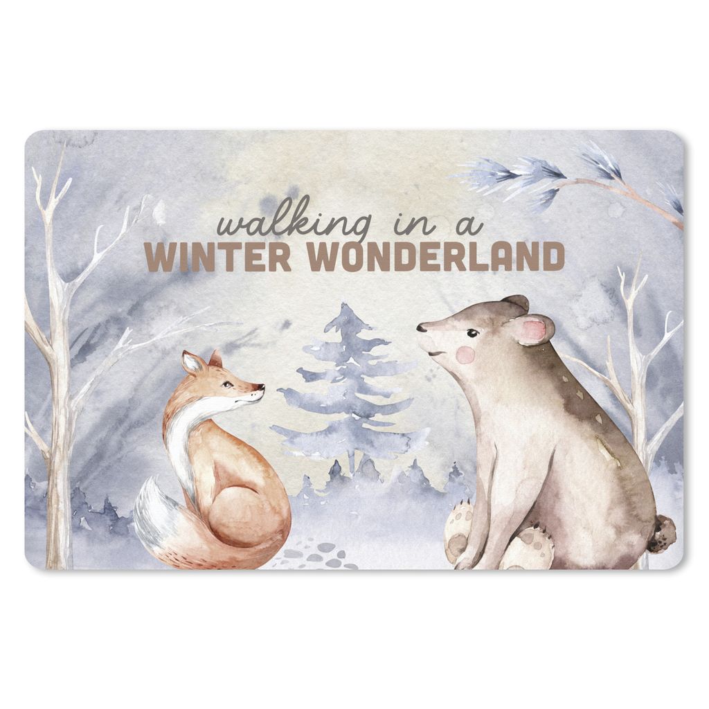 MuchoWow Schreibtischunterlage Winter - Fuchs - Bär - Schnee 60x40 cm - XXL Mauspad - Großes Mauspad
