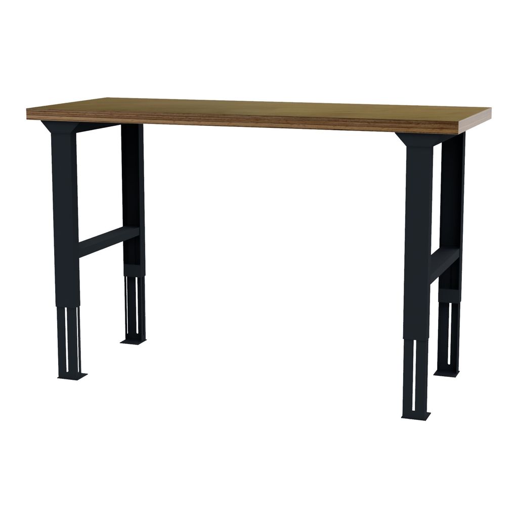 STIER höhenverstellbarer Werktisch, 1500x600x760-1060mm, aus Stahl und Buche, pulverbeschichtet