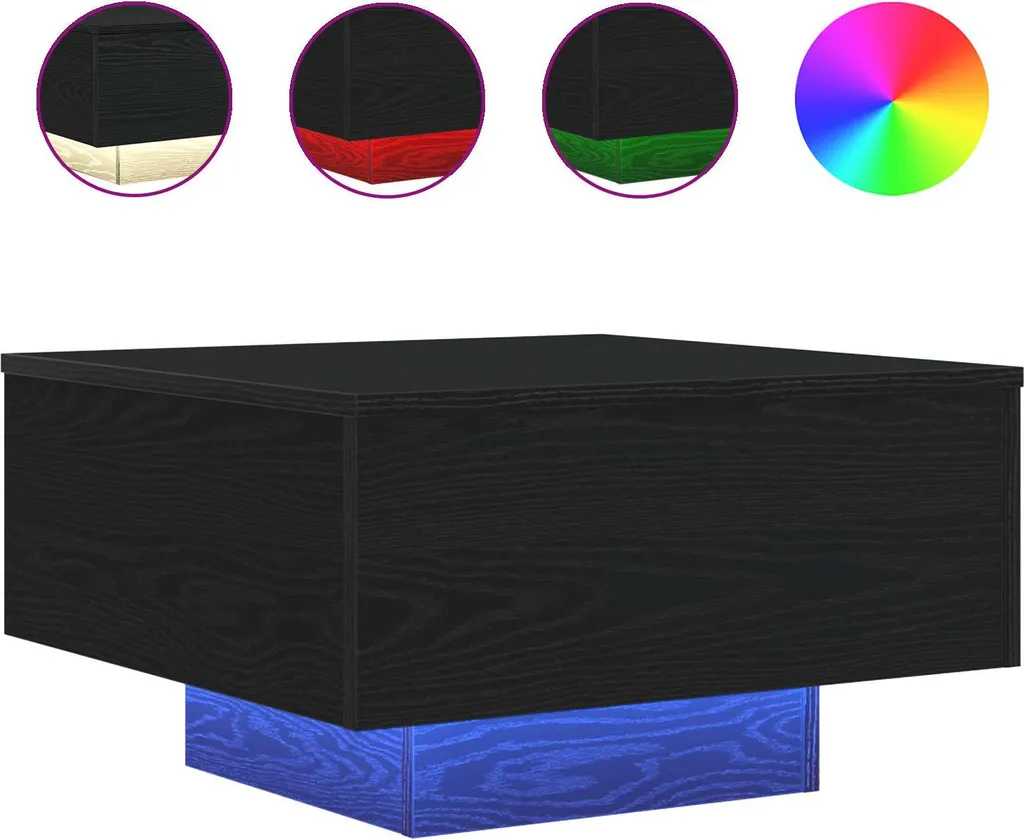 Table basse noire effet bois de chêne 55x55 cm robuste et compacte