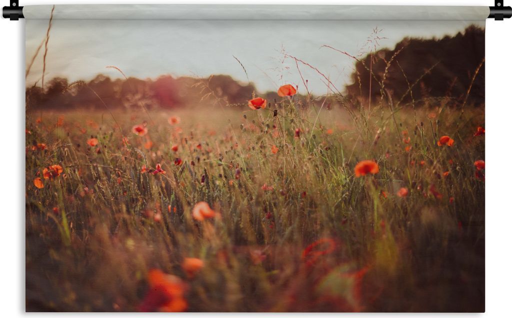 MuchoWow Wandteppich Wandbehang Sonnenuntergang - Blumen - Rot 60x40 cm Tapisserie Dekoration Wandtuch - Wanddekorationen