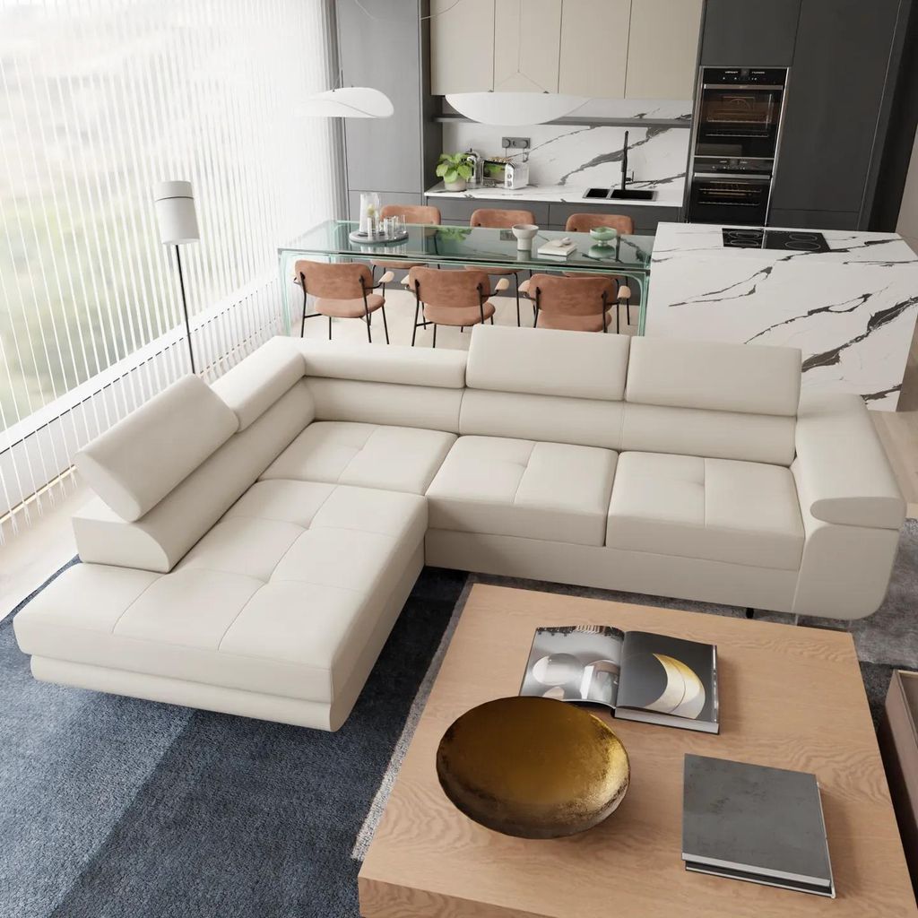 Ecksofa Vemo L-Form mit Schlaffunktion & Bettkasten – Wohnlandschaft 275x202 cm – Couchgarnitur Monolith Samt, Wellenfederung, Verstellbare Kop...