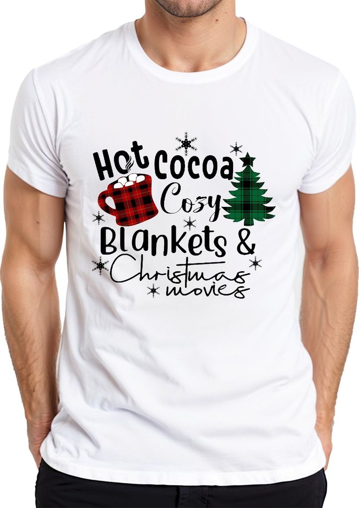 Hot Cocoa Cozy Blankets Christmas movies plaid mug snowflake Herren T-Shirt, Weiß, L