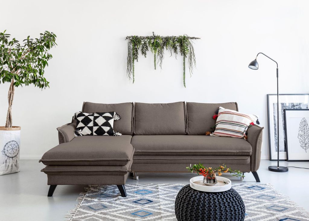 MIUFORM Charming Charlie - Ecksofa mit Bettfunktion und Bettkasten - 228x150cm - Braun - L-Form Links - Sofa Schlafsofa Couch