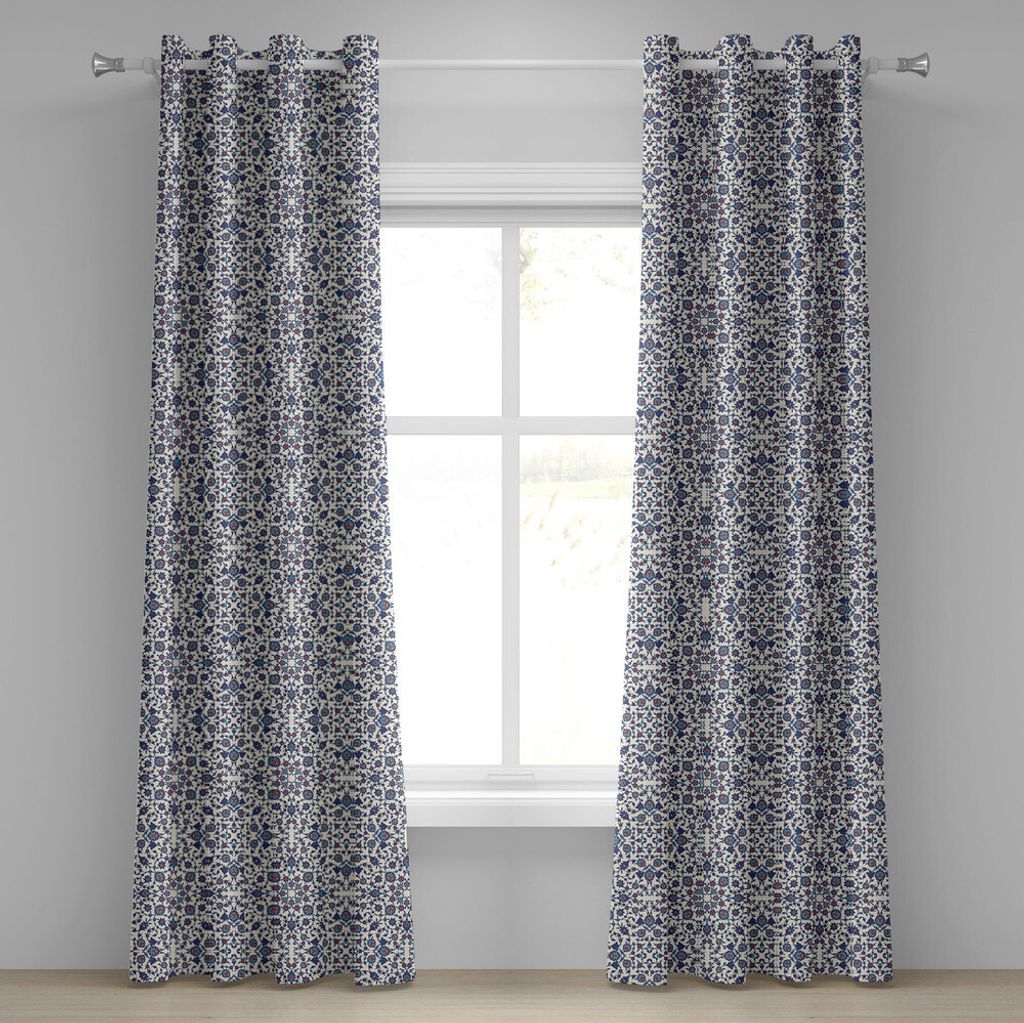 ABAKUHAUS Orient Ösenvorhang, Marokkanisches Blumenmuster mit viktorianischem Rokoko barockem Design, Dekorative 2-Panel-Fenstervorhänge, 280 cm ...