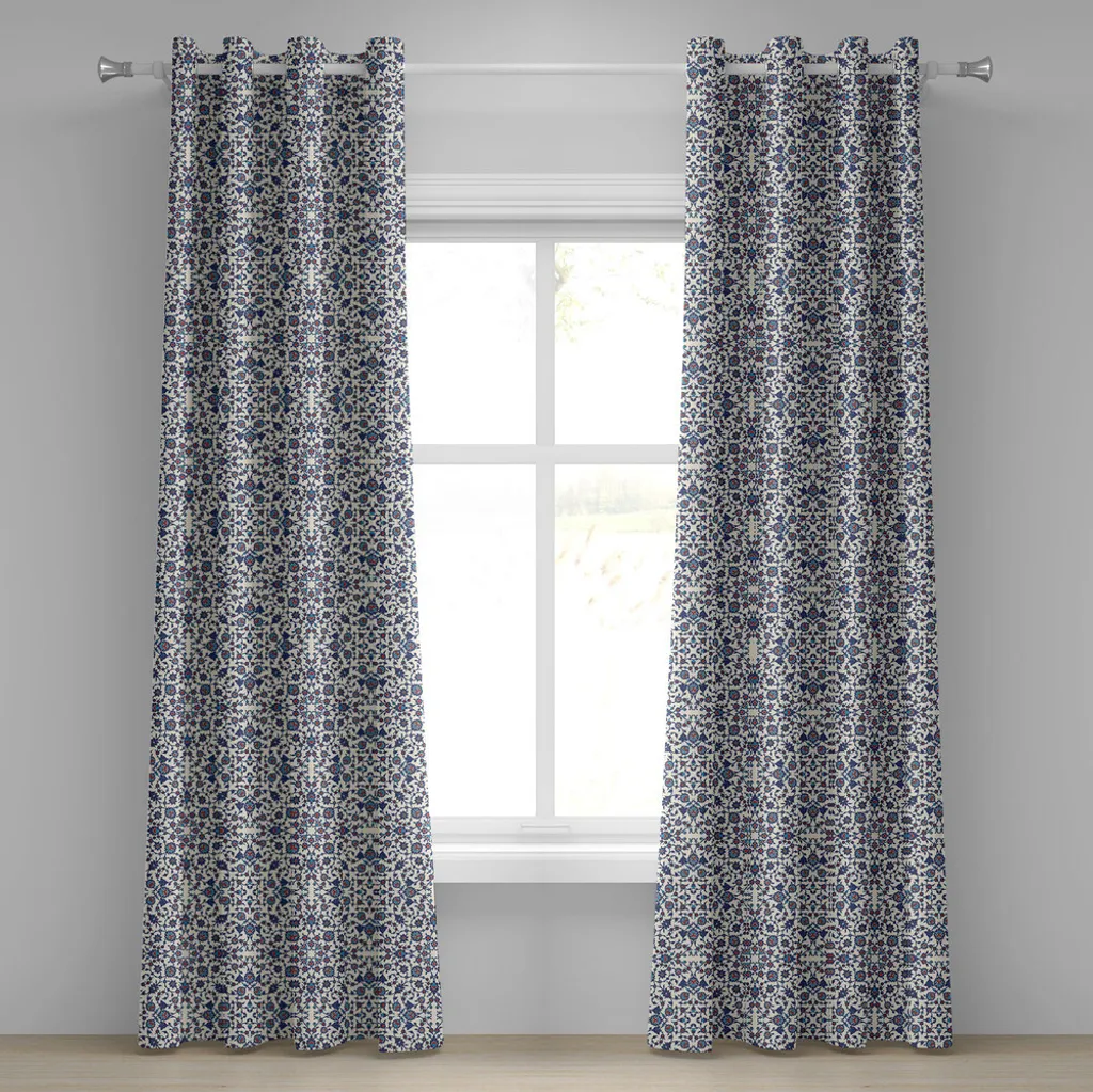 Paire de rideaux pour grande fenêtre salon motif Orient 280x175 cm