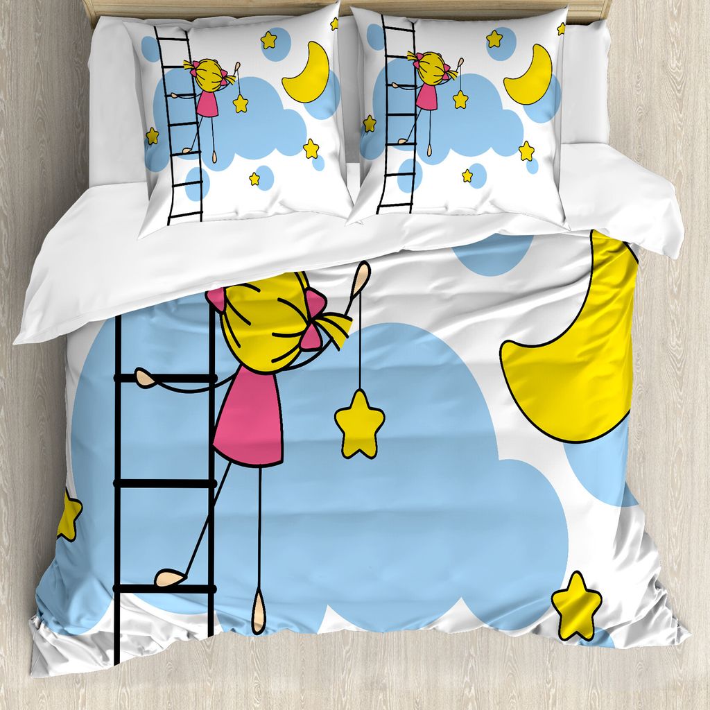 ABAKUHAUS Star Bettbezug, Mädchen Ladder mit Stern, Milbensicher Allergiker geeignet mit Kissenbezügen, 200 cm x 200 cm - 80 x 80 cm, Gelb/Blau