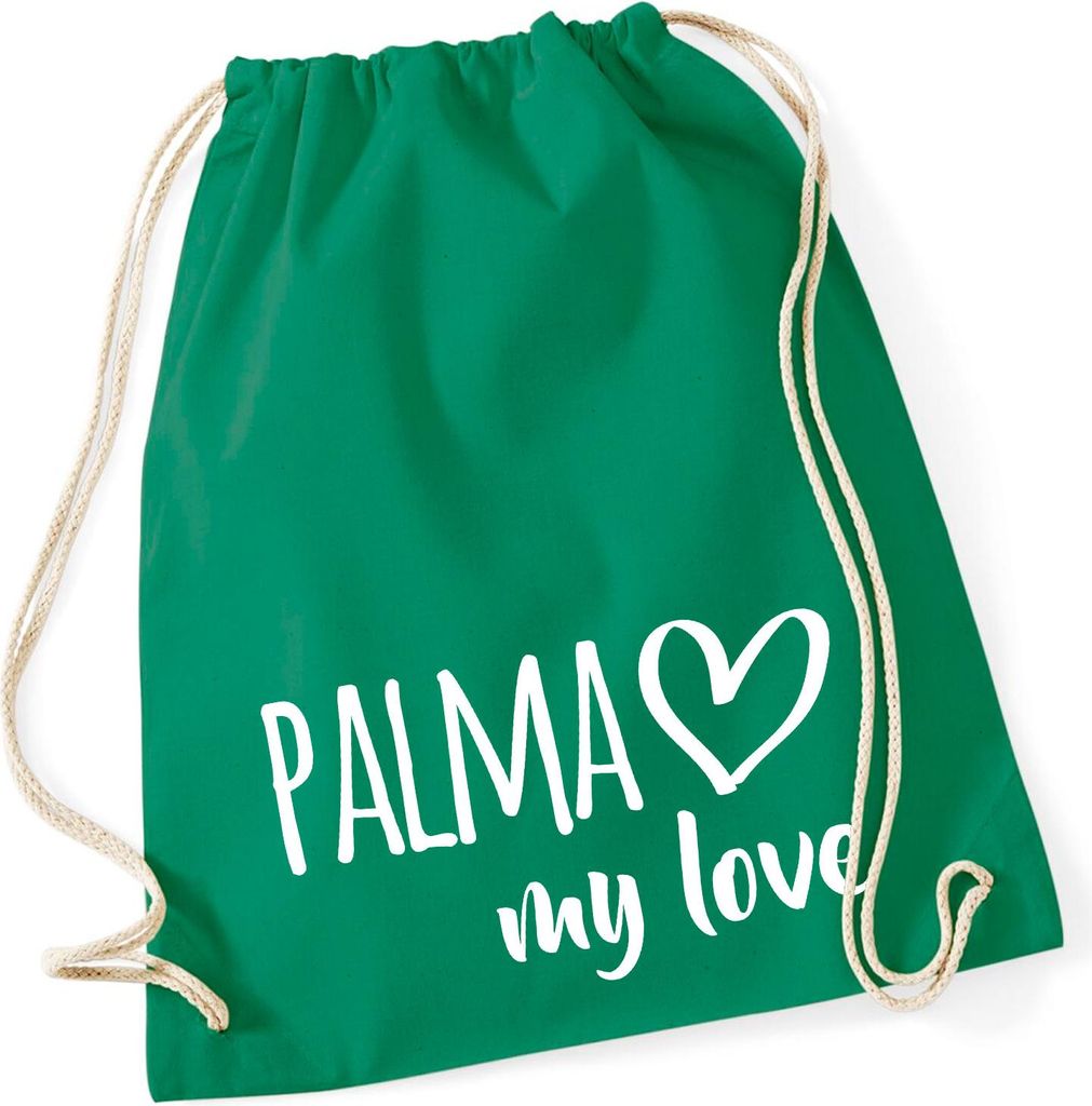 Huuraa Turnbeutel Palma my love 12 Liter Kelly Green Baumwolle Rucksack Geschenkidee