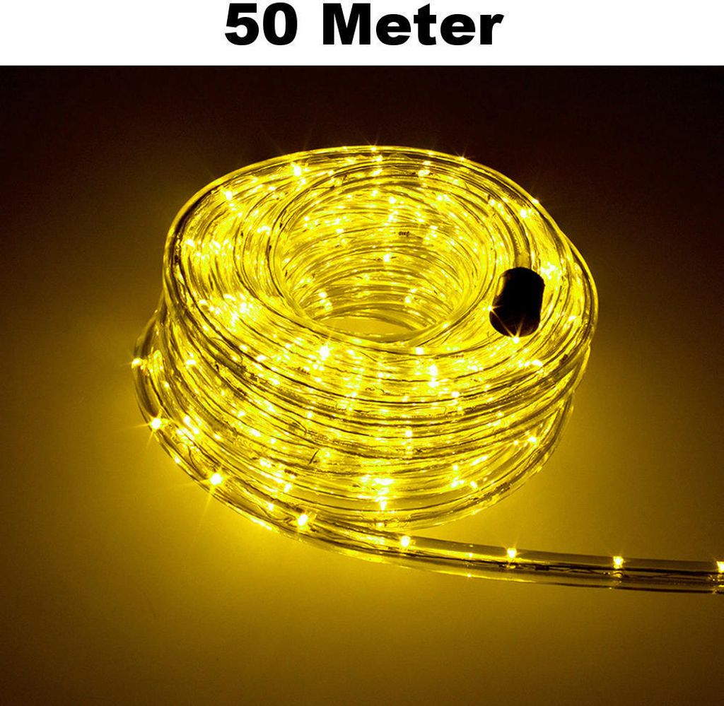 Trade-Shop LED Lichtschlauch Komplett Set mit Zubehör Lichterkette Beleuchtung Gelb 50 Meter F3 LED für Drinnen/Draußen Weihnachten Beleuchtung ...