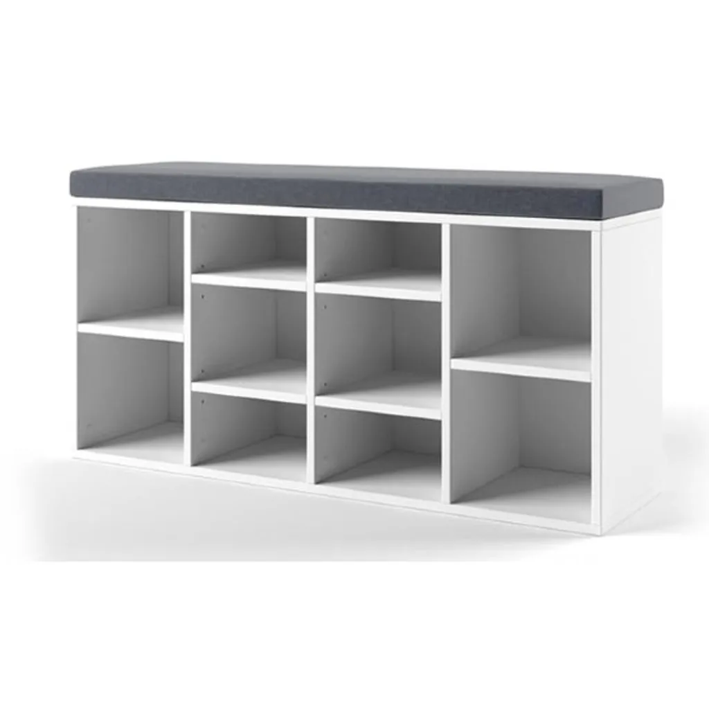 Banc de Rangement Chaussures STAT en Bois Blanc avec Assise Rembourrée