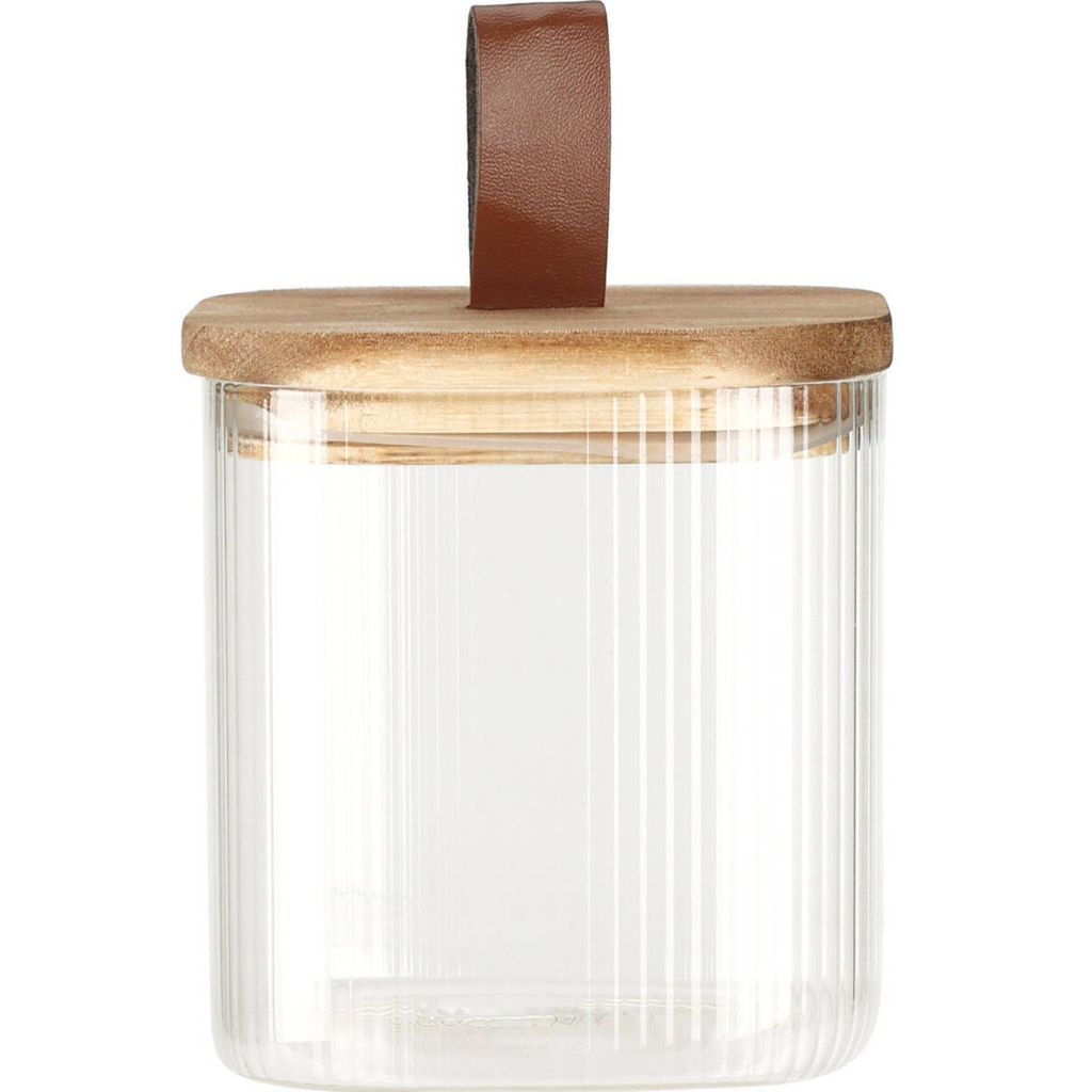 Excellent Houseware Glasbehälter mit Deckel 750 ml braun transparent Holz Glas Silikon 10,5x10,5x10,5 cm