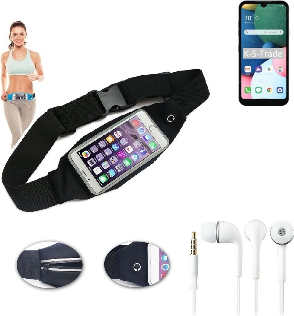 K-S-Trade Bauchtasche Gürteltasche kompatibel mit LG Electronics Fortune 3 schwarz + Kopfhörer. Sport Running Jogging Fitness Laufen Umhängetasche