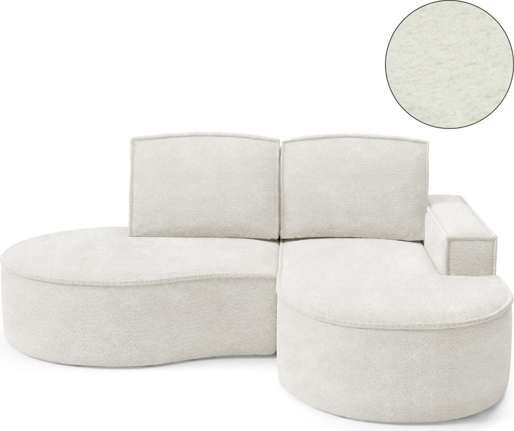 DomoHome Ecksofa MOLLY Ohne Schlaffunktion – Halbkreisförmig, Abriamo-Bouclé-Stoff, Mit Losen Rückenkissen, Weicher Bouclé-Bezug, 210x157x88 ...