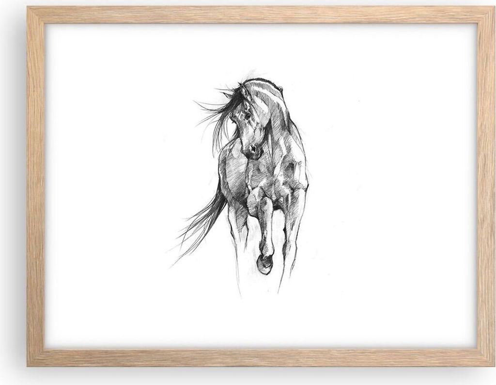 Gerahmtes Poster - Rahmen in heller Eiche - Pferd Galopp Tier - 40x30 cm - Wand Bild - Wanddeko - Wandbilder - Kunstposter - Wandposter - Bilderrah...