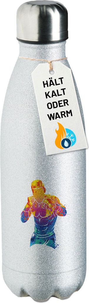 Huuraa Trinkflasche Boxer Spieler bunte Silhouette 500ml Silver Edelstahl Wasserflasche Trinkflasche Geschenkidee