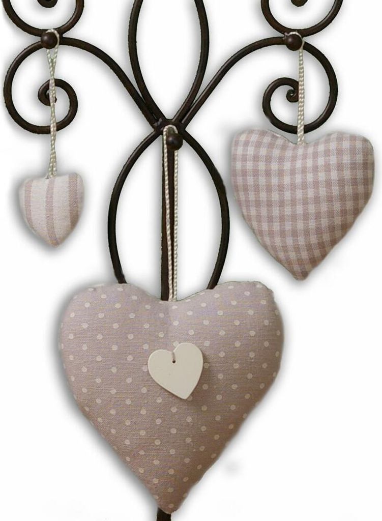 Stoff Herzen Dekohänger Aufhänger Landhaus Premium LINA 3er 12 cm