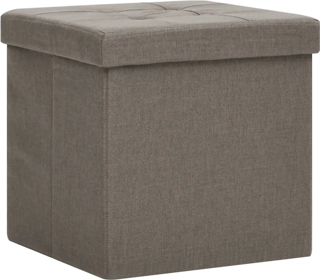 Tabouret Design avec Coffre Intégré Taupe Aspect Lin - Set de 2 Pcs - 3