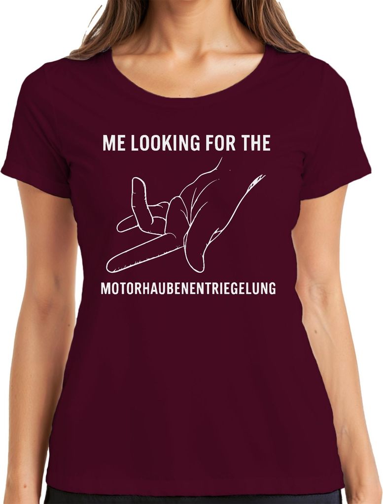 Me looking for Motorhaubenentriegelung KFZ Schrauber Geschenk Damen T-Shirt, Burgundy, L