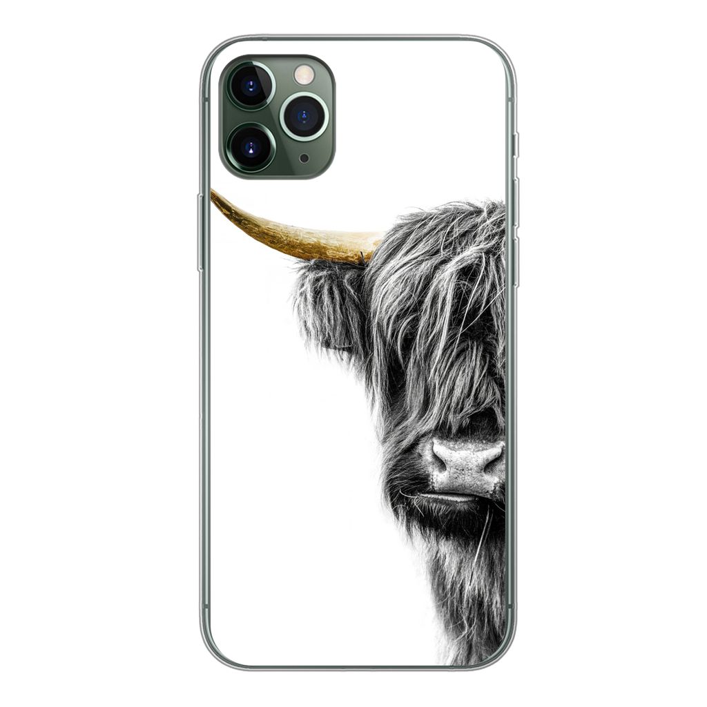 MuchoWow Handyhülle Schutzhülle Hülle für iPhone 11 Pro Max Schottischer Highlander - Tiere - Schwarz und Gold Silikon Softcase Handy Hülle ...