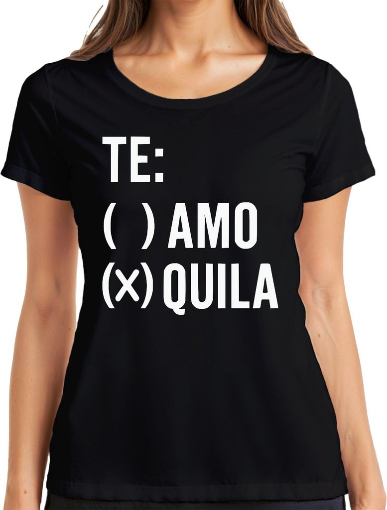 TE: ( ) AMO (X) QUILA lustiger Spruch Tequila Party JGA Humor Damen T-Shirt, Schwarz, S