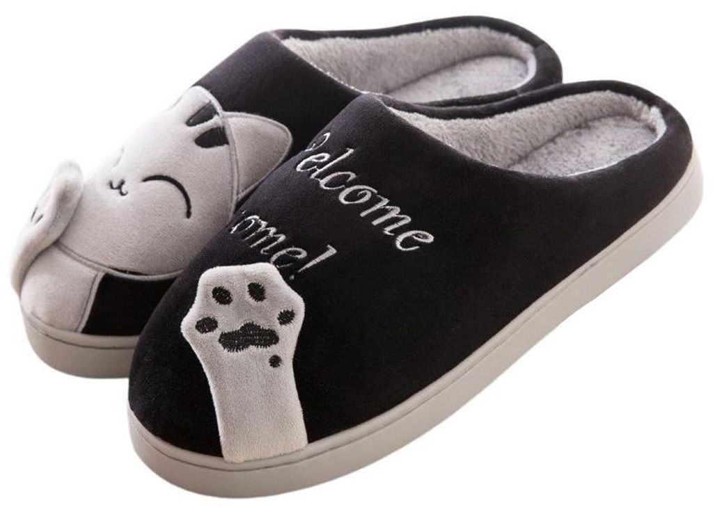 Damen Herren Hausschuhe Pantoffeln Plüsch Slippper Welcome Produktbild 