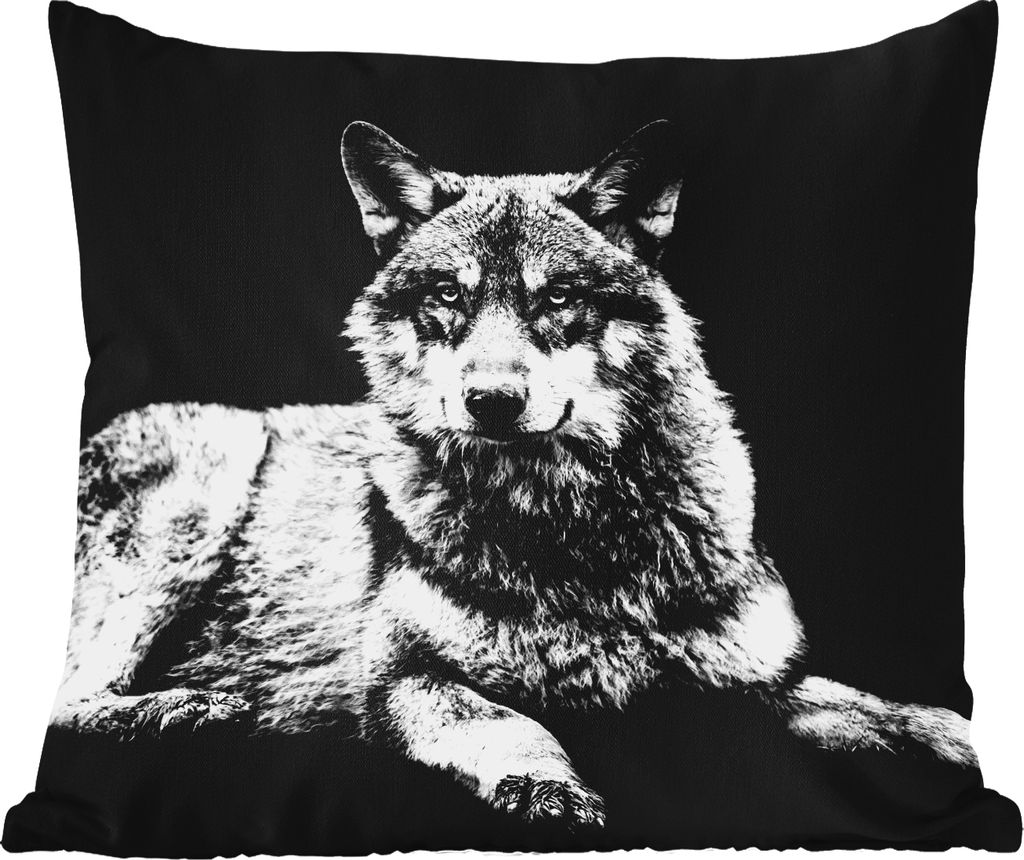 MuchoWow Outdoor Kissen - Wildlife - Wolf - Schwarz - Weiß - 45x45 cm - Wetterfest - Lounge Kissen - Fotokissen - Dekoratives Kissen