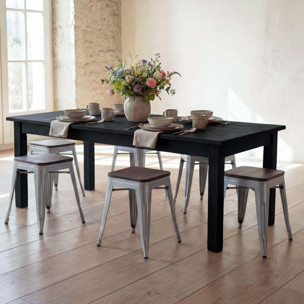 6er-Set Hocker MCW-A73 inkl. Holz-Sitzfläche, Metallhocker Sitzhocker, Metall Industriedesign stapelbar grau