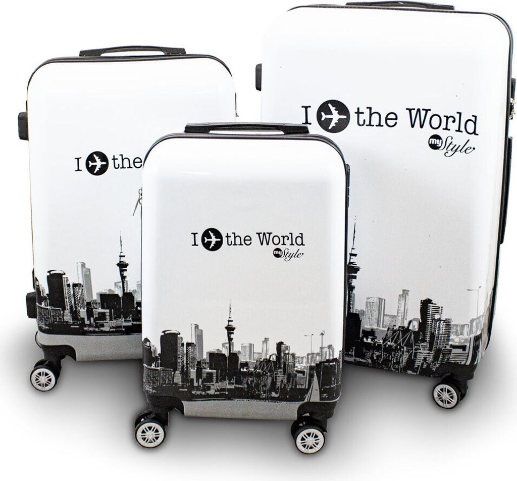 Bituxx Kofferset 3teilig Design Fly the World White MS-17311