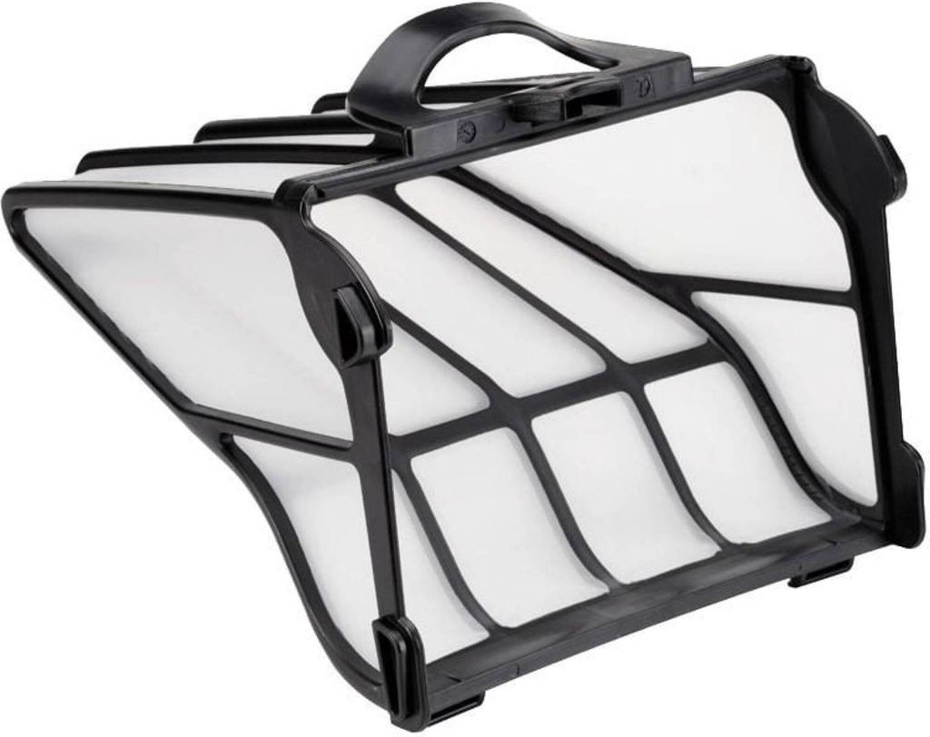 A black and white filter basket for a pool cleaner.
