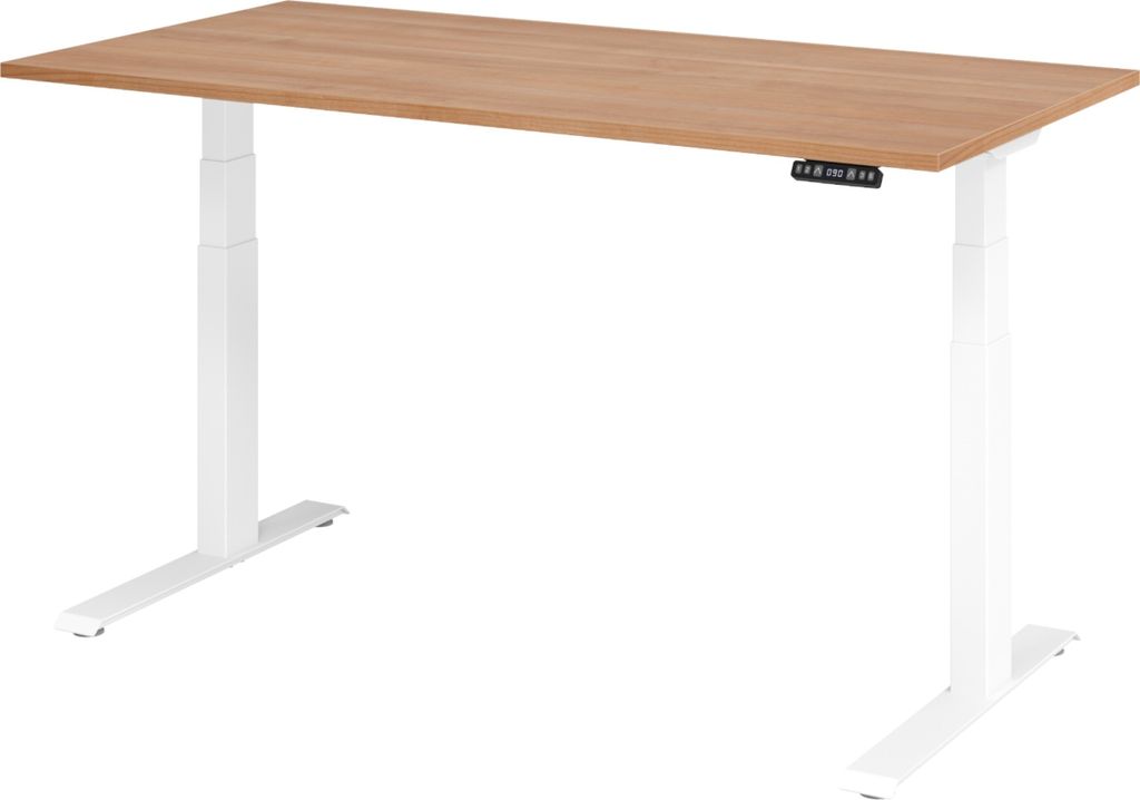 bümö Schreibtisch elektrisch XDKB - Größe: 160 x 80 cm, Nachbildung: Nussbaum, Gestell: Weiß
