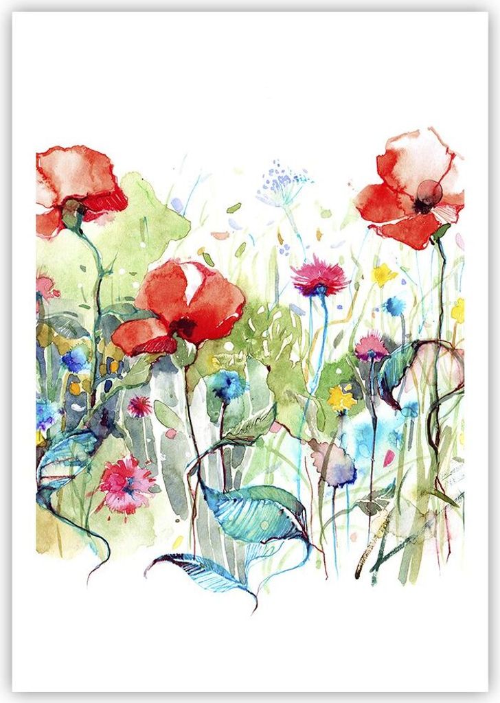 Poster - Poster ohne Rahmen - Blumen Wiese Blatt Natur - 70x100 cm - Wand Bild - Wanddeko - Wandbilder - Kunstposter - Wandposter - Bilder - Kunstd...