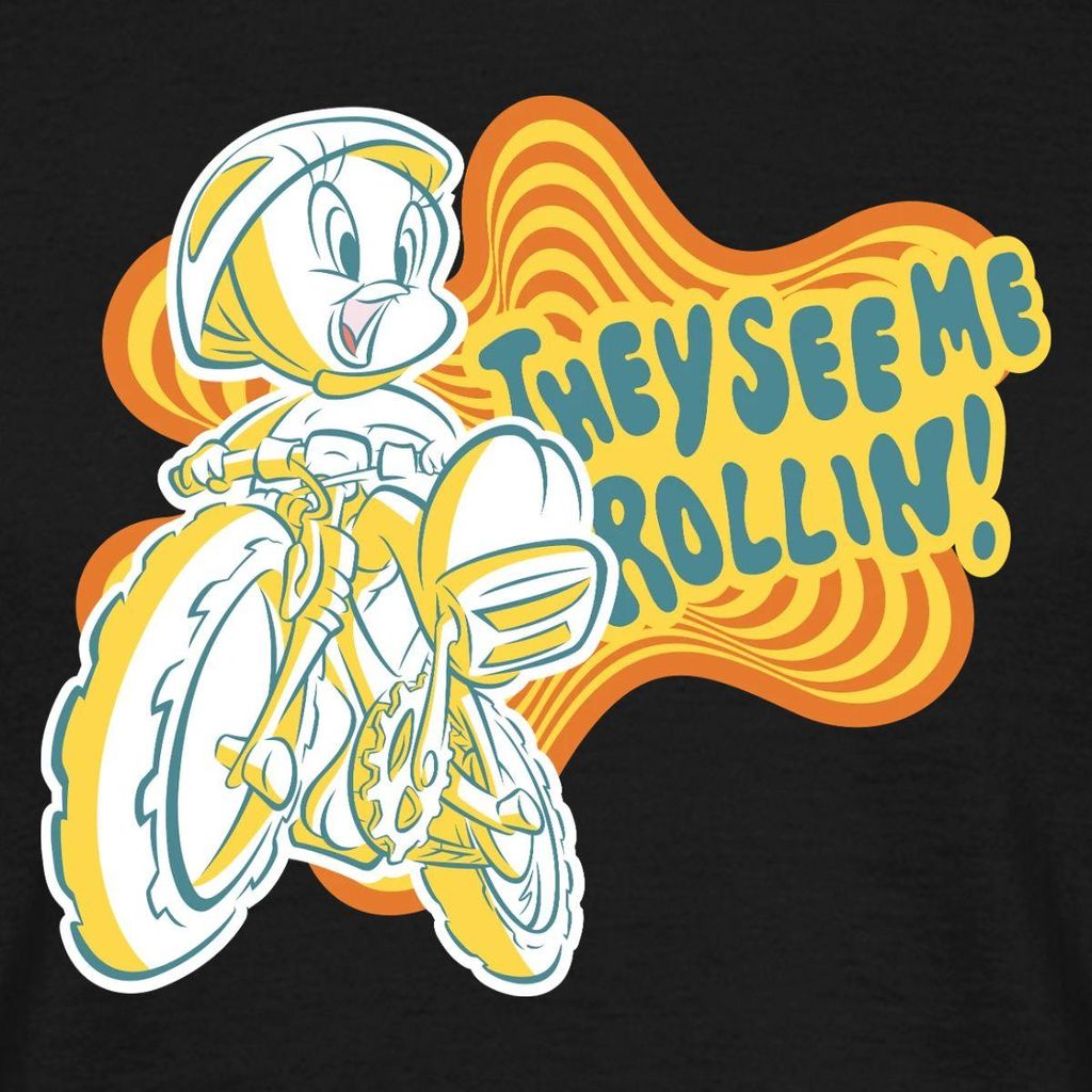 Spreadshirt Looney Tunes They See Me Rollin' Tweety Fahrrad Männer T-Shirt, 4XL, Schwarz