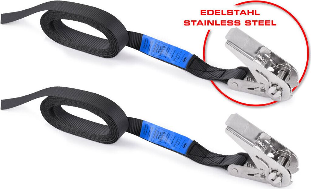 Spanngurte mit Edelstahlratsche, 500 cm, 2 Stück