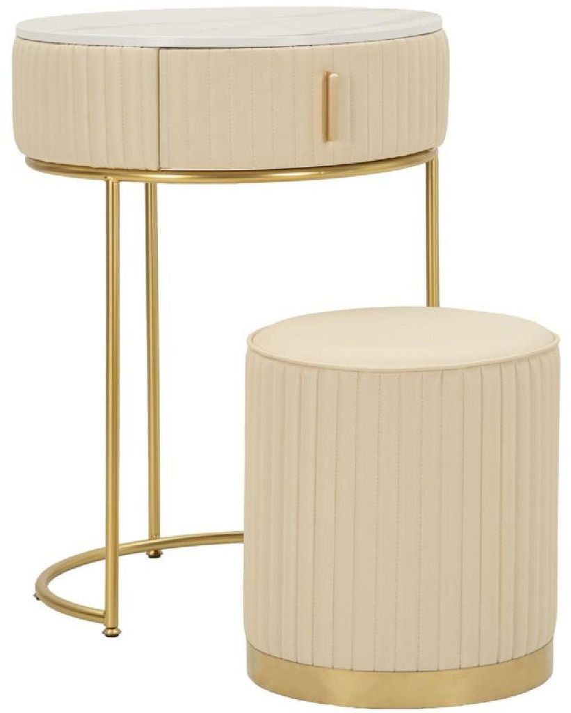 Mauro Ferretti POK Nachttisch Set mit Hocker Weiß Gold 52x70 cm
