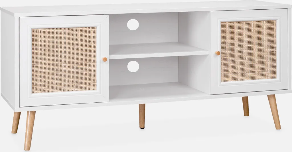 Mobile TV Bianco Bohème 120cm | Arredo Soggiorno Cannage e Legno