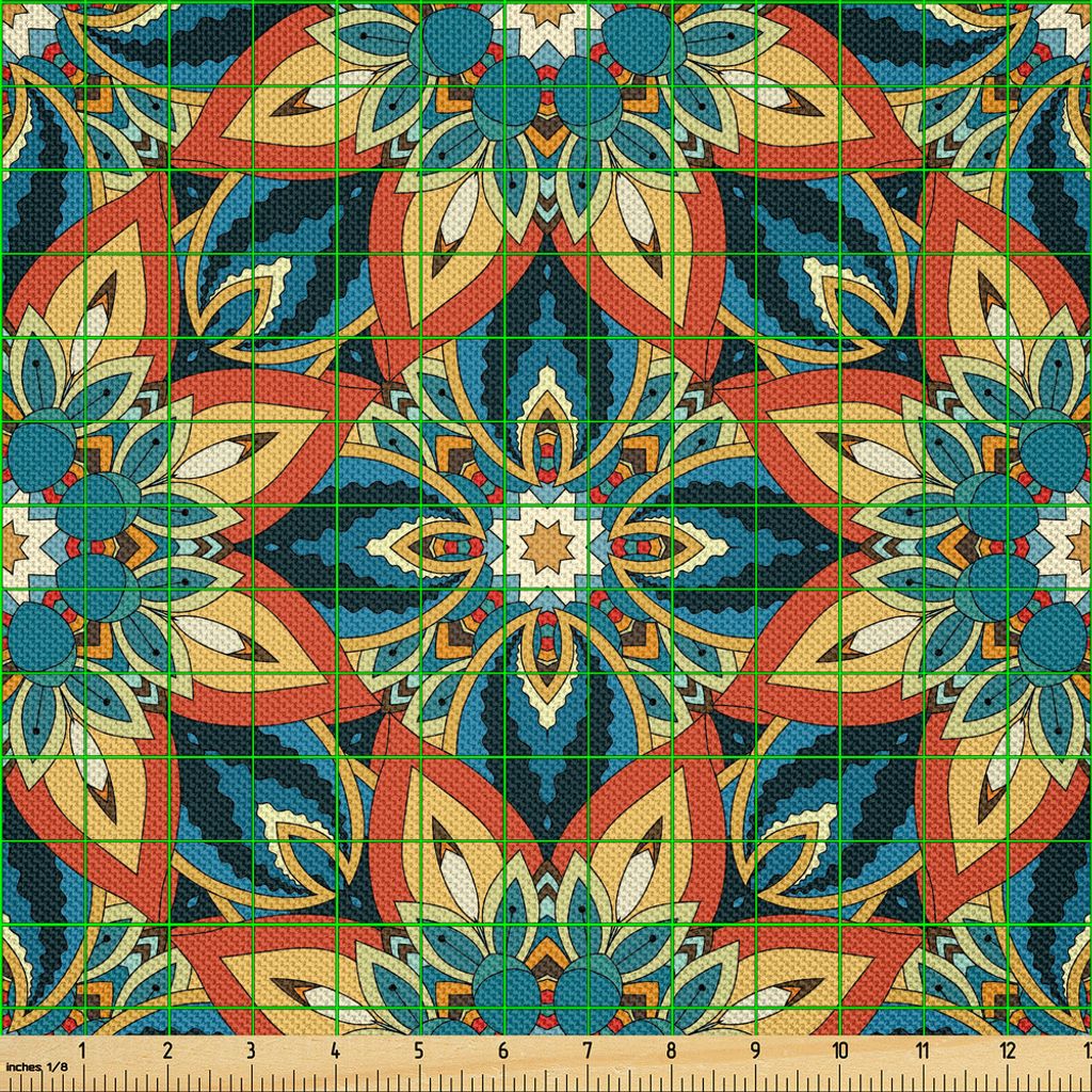 ABAKUHAUS Ottomane Satin Stoff als Meterware, Kunstvolle Blumenmuster mit Vintage-Mandala-Elementen traditionellen und böhmischen Design, 2 M (148...