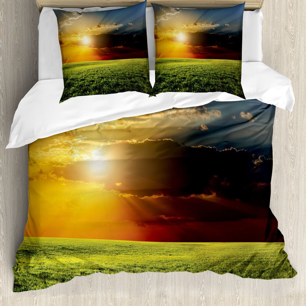 ABAKUHAUS Rustikal Bettbezug, Dunkle Wolken Sonnenuntergang, Milbensicher Allergiker geeignet mit Kissenbezügen, 155 cm x 220 cm - 80 x 80 cm, Gr...