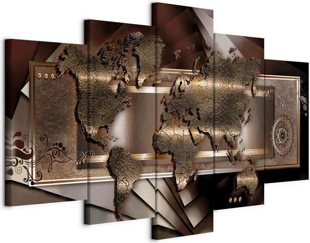 Quadro Moderno 200x100 cm Mappa Castagno | Tela TNT k-A-0013-b-o